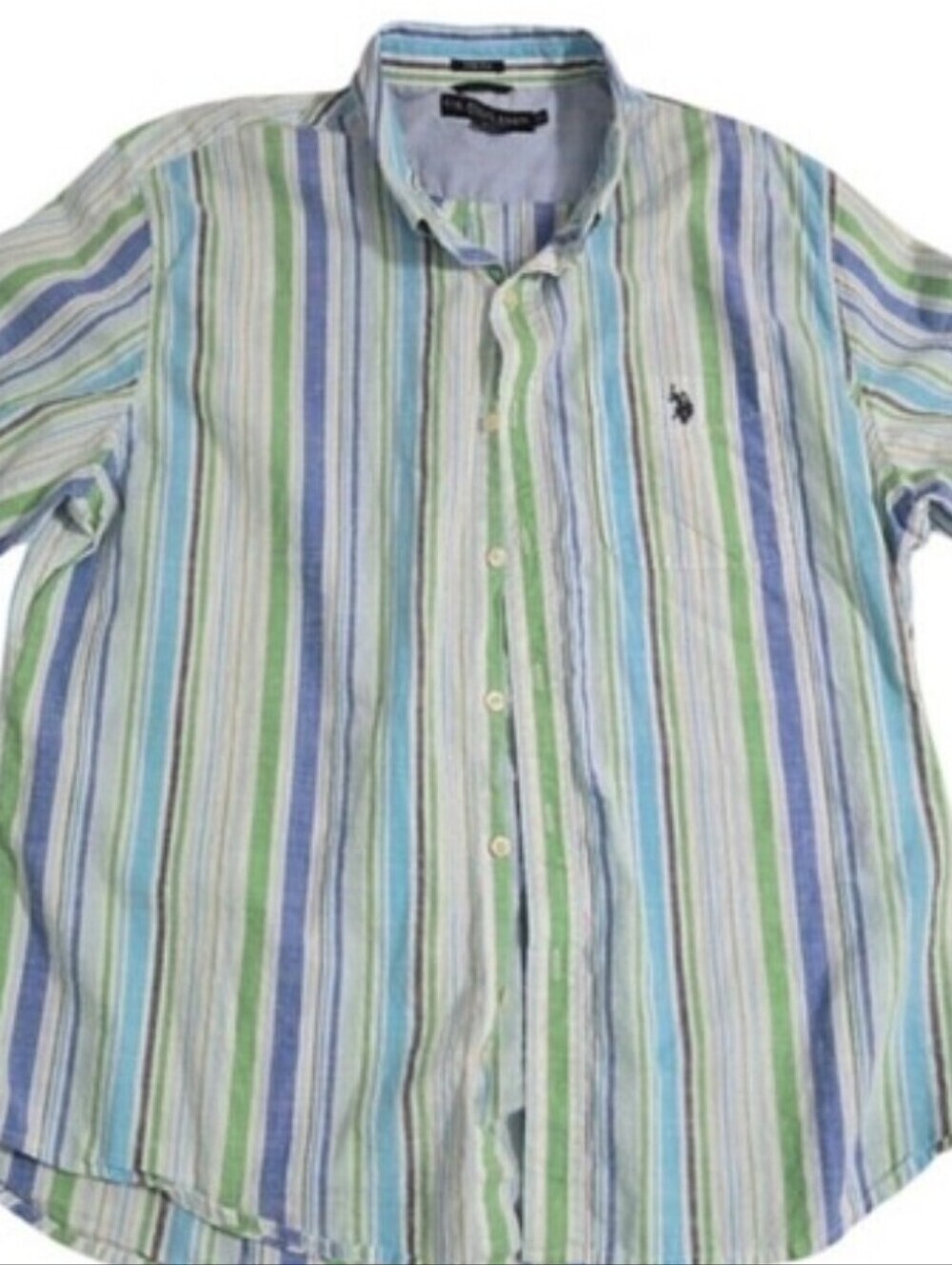 U.S. Polo Assn. Blue and Green Striped Button Down Lightweight Beach Travel - Picture 7 of 7